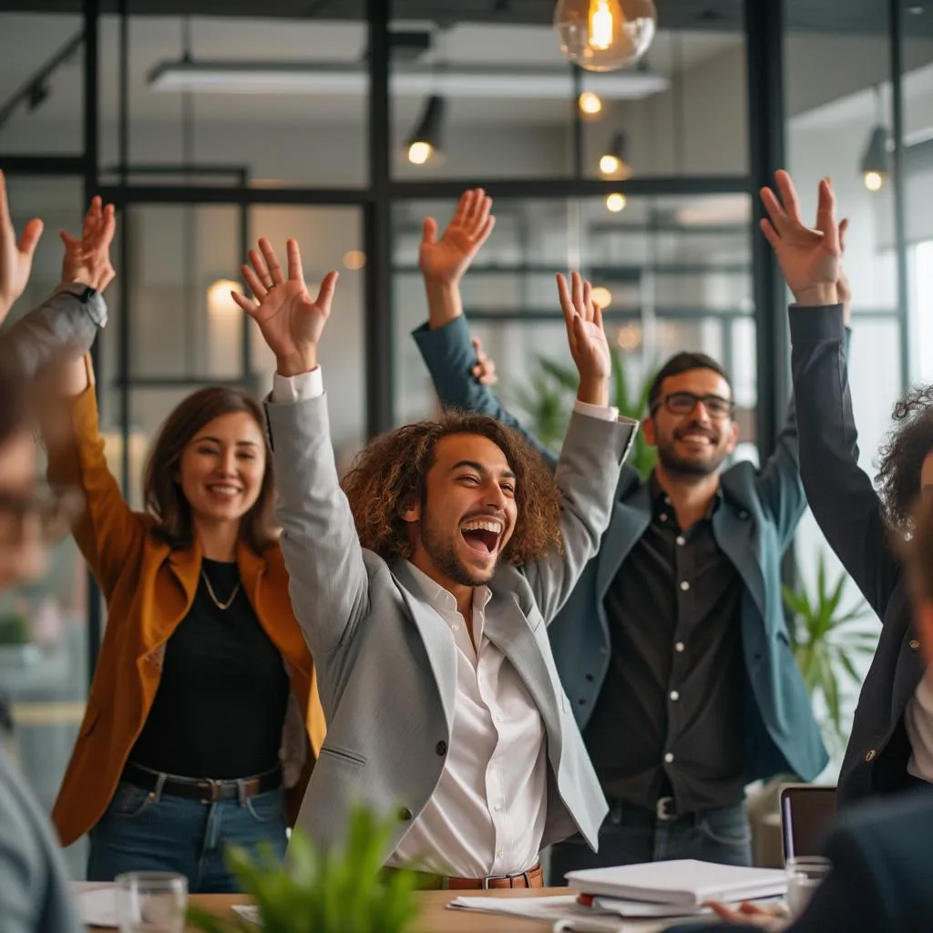 Momento de celebração de resultados positivos da equipe